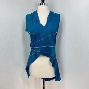 Jaxli Napal Blue Cotton Hood Wrap Top Med Sleeveless Forest Fairy Boho Festival